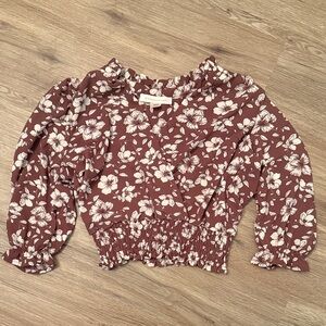 Chic Floral Wrap Blouse in Maroon